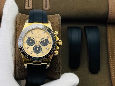 N Factory ROLEX Gold Black Replica Daytona 904L Steel Sapphire Glass Gold Watch